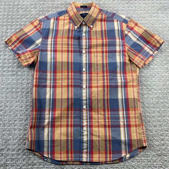J. Crew Shirt Men Small S Multicolor Plaid Button Up Slim Fit Short Sleeve - Picture 1 of 10